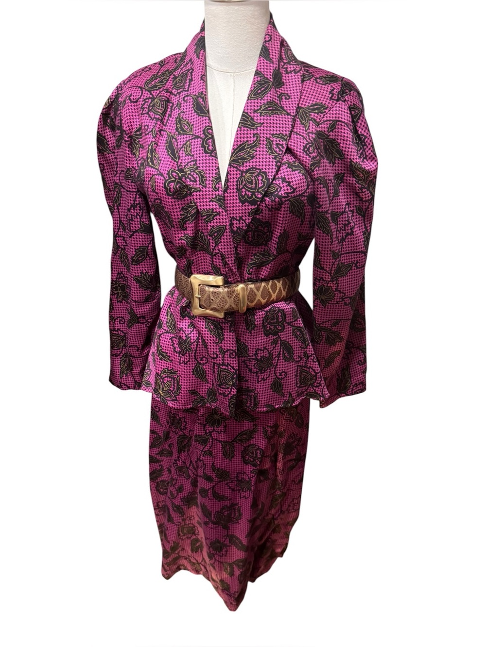 ❌sold❌Vintage 80s Monique Fashions Pink Floral Peplum Skirt Suit 9/10 Rayon - Picture 6 of 14